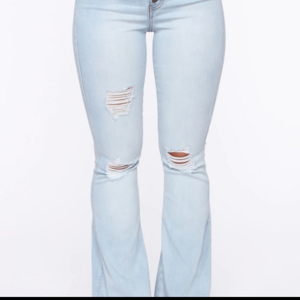 Fashion Nova light destressed blue jeans